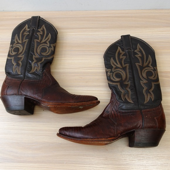 Vintage JUSTIN Lizard Boots Womens 6.5 B Brown‎ Teju Leather Western Cowboy USA